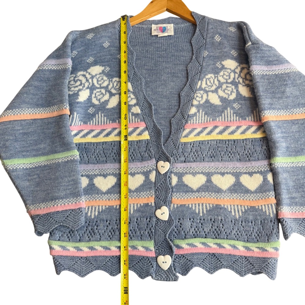 Vintage Heartworks L Crochet Cardigan Sweater Pastel Grannycore Cutesy Kawaii - Picture 7 of 9